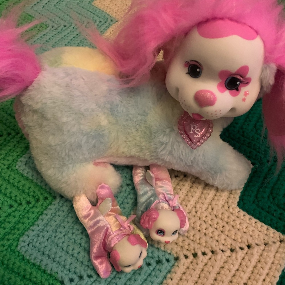 Puppy surprise Colorful Plush Puppy Toy with Pink Accents.. blossom